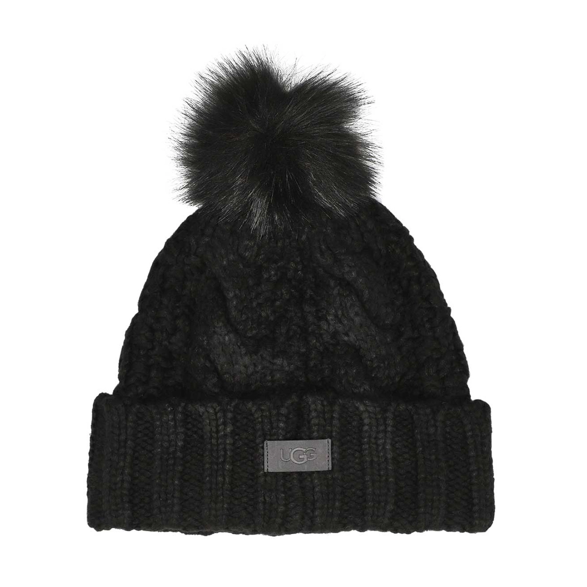 Knit Cable Faux Fur Pom Women