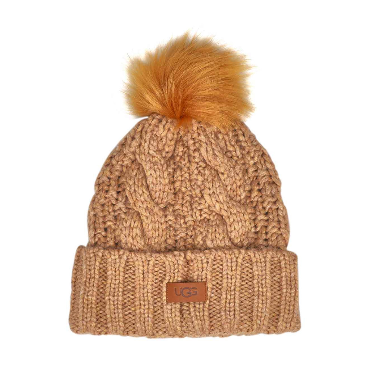 Knit Cable Faux Fur Pom Women